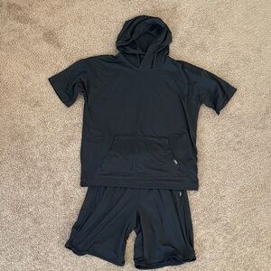 abercrombie kids Black Short Sleeve Hoodie & Shorts Matching Set